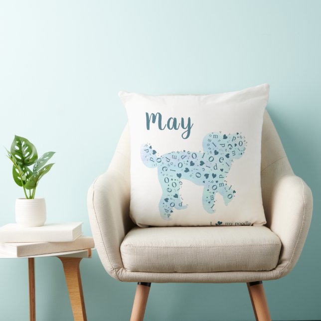 Custom Pastel Blue Poodle Silhouette Throw Pillow (Chair)