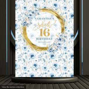 Custom Pastel Blue Sweet 16 Gold Glitter Tapestry 
