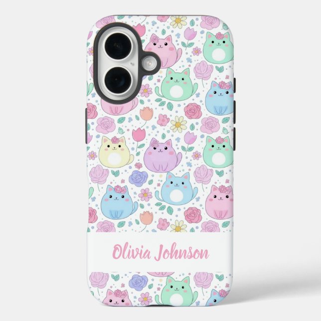 Custom Pastel Cat Pattern Phone Case  (Back)