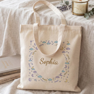 Custom Pastel Celestial Name Canvas Tote Bag Cut