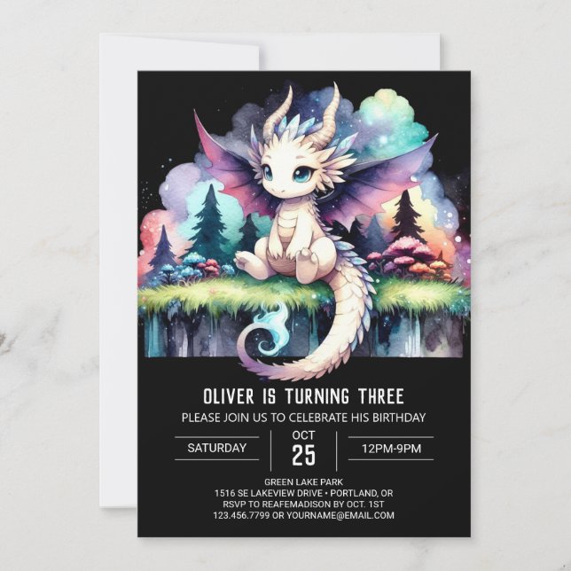 Custom Pastel Dragon Birthday Invitation (Front)