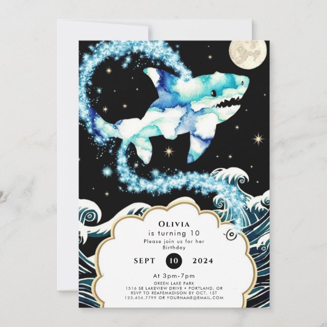 Custom Pastel Enchanted Shark Birthday Invitation (Front)