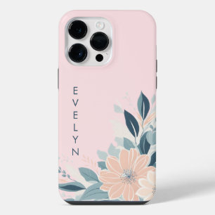 Custom Pastel Floral Frame Delicate Pink Cute Name iPhone 14 Pro Max Case