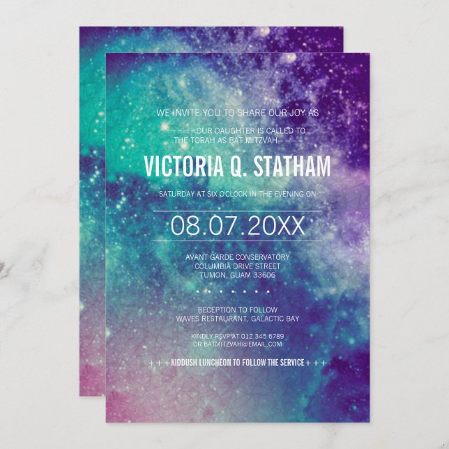 Custom Pastel Galaxy Bat Mitzvah Party Invite (Front/Back)