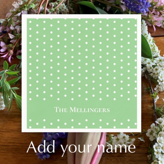 Custom Pastel Green and White Polka Dot Easter  Napkin (Add your family name to these fresh green polka dot Easter napkins. 
)