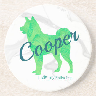 Custom Pastel Green Shiba Inu Silhouette  Coaster