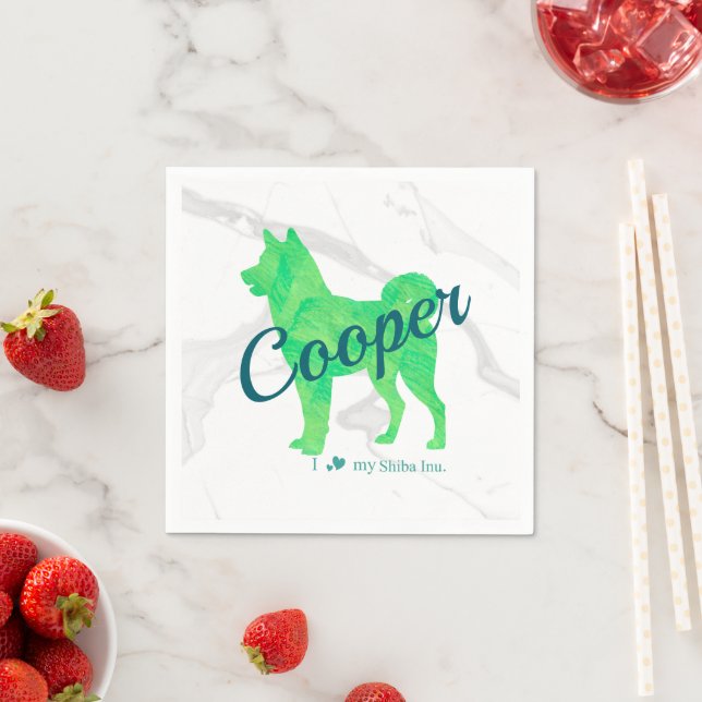 Custom Pastel Green Shiba Inu Silhouette Napkin (Insitu)