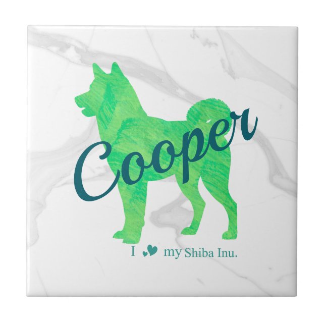 Custom Pastel Green Shiba Inu Silhouette Tile (Front)