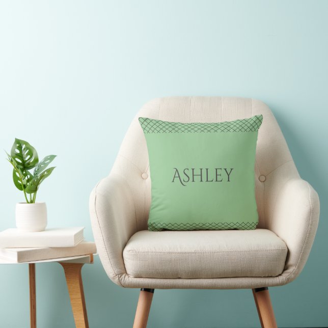 Custom Pastel Green Throw Pillow | Name & Initials (Chair)