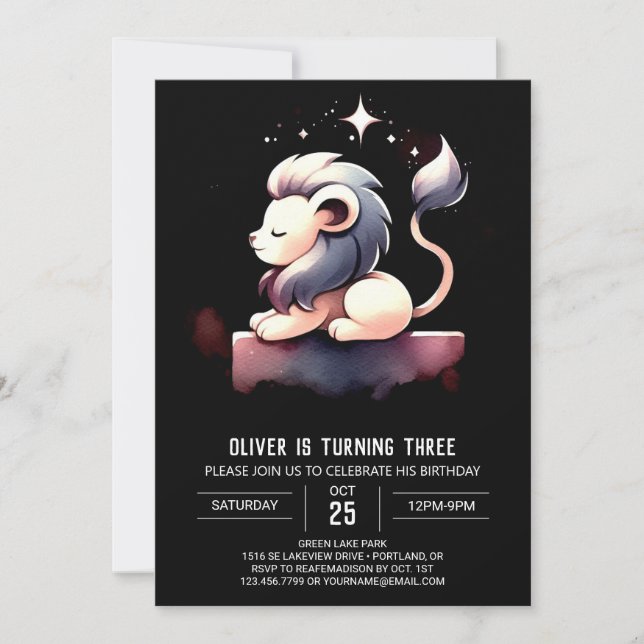 Custom Pastel Lion Birthday Invitation (Front)