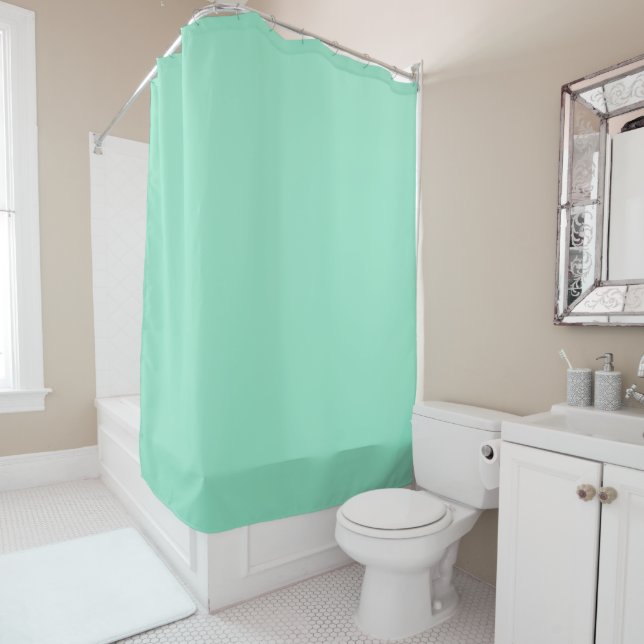 Custom Pastel Mint Solid Colour Minimalist    Shower Curtain (In Situ)