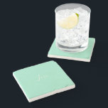 Custom Pastel Mint Solid Colour Minimalist Wedding Stone Coaster<br><div class="desc">Loveable light spring mint pepermint colour. Minimalist simple modern trendy chic style pastel aestethic in mint solid colour. Mint home decor,  mint wedding decor aesthetic decor,  mint kitchen,  mint colour.</div>