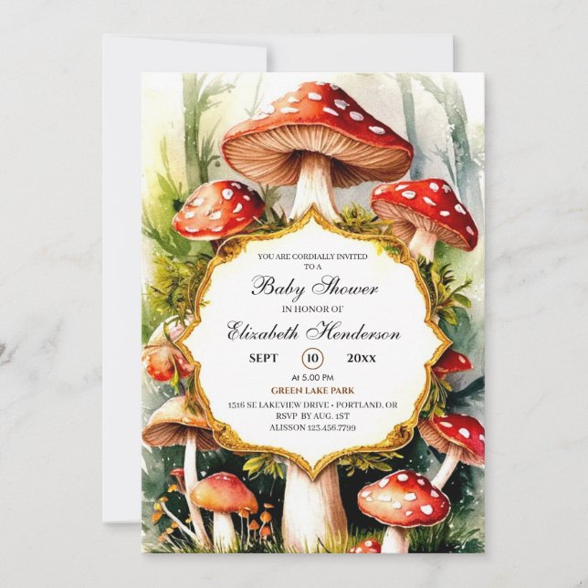 Custom Pastel Mushroom Baby Shower Invitation (Front)
