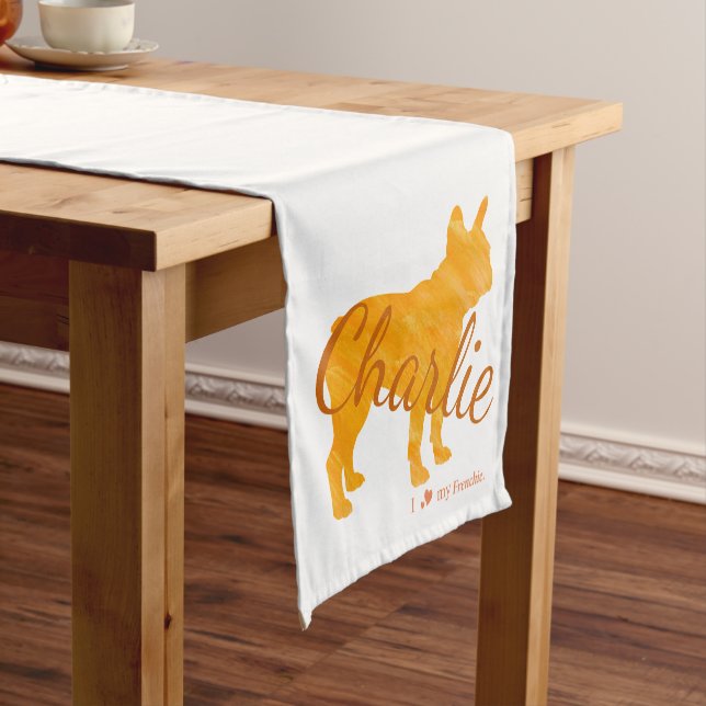 Custom Pastel Orange French Bulldog - Frenchie Short Table Runner (In Situ)