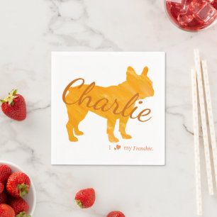 Custom Pastel Orange French Bulldog Paper Napkins 