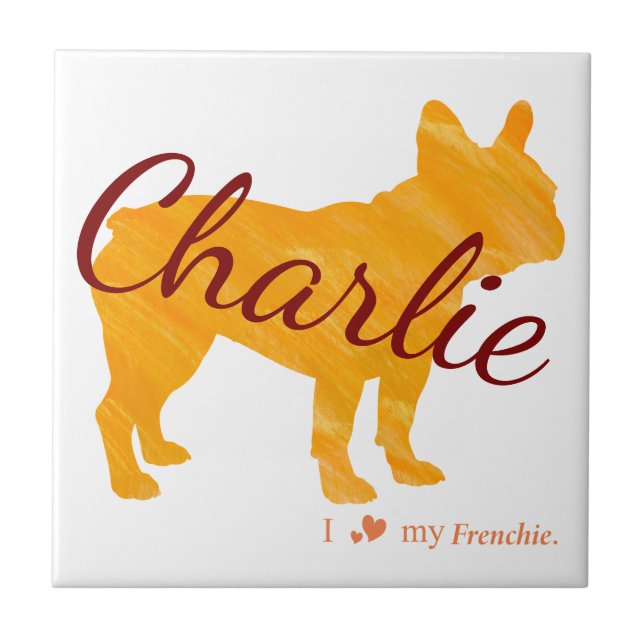 Custom Pastel Orange French Bulldog Tile- Frenchie Ceramic Tile (Front)