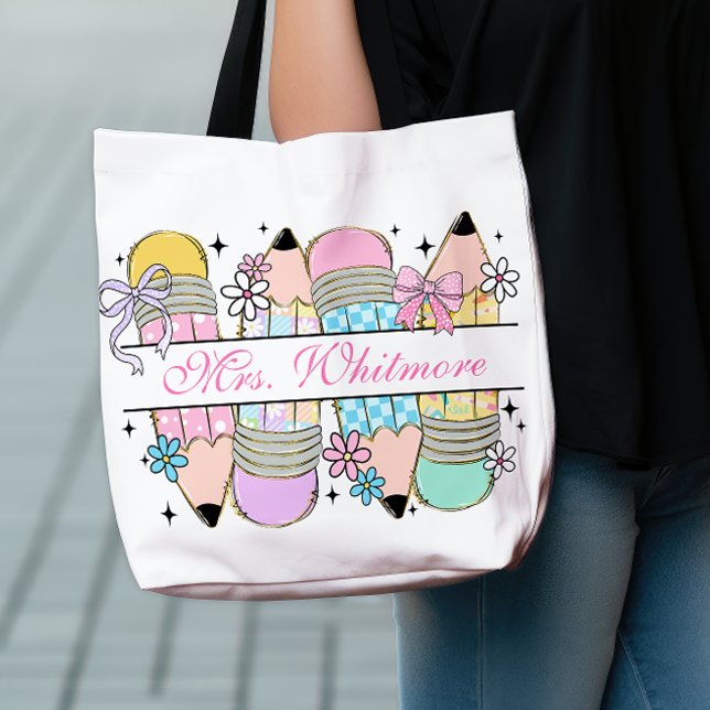 Custom Pastel Pencil Bow Teacher Aesthetic Crossbody Bag (Creator Uploaded)