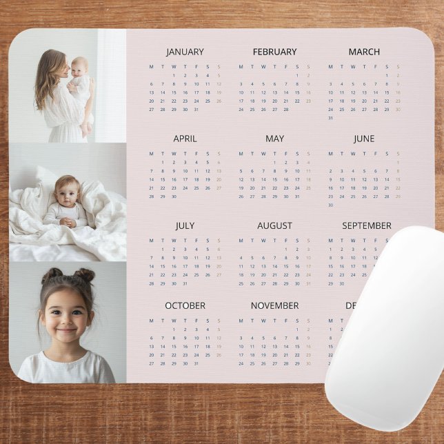 Custom Pastel Pink 2025 Calendar Family Photo Mouse Pad (Creator Uploaded)