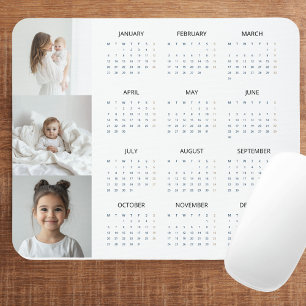 Custom Pastel Pink 2025 Calendar with Family Photo Mouse Pad