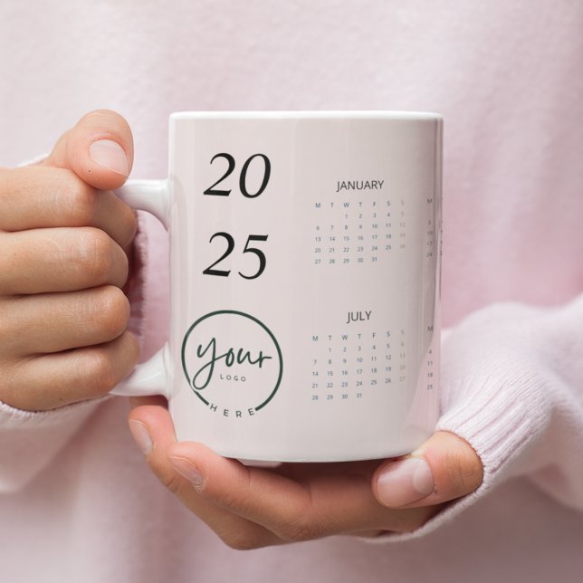 Custom Pastel Pink 2025 Calendar with Your Logo Large Coffee Mug (Creator Uploaded)