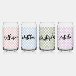 Custom Pastel Pink Blue Green Purple Plaid Pattern Can Glass