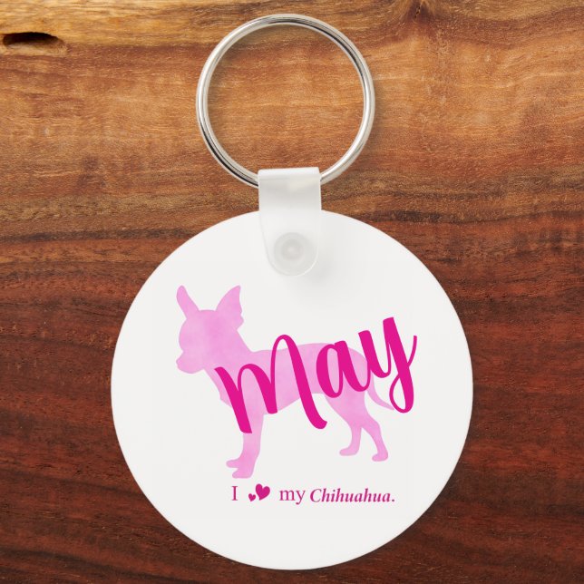 Custom Pastel Pink Chihuahua Silhouette Keychain (Front)