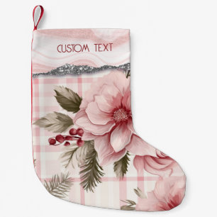 Custom Pastel Pink Christmas Floral Plaid  Small Christmas Stocking