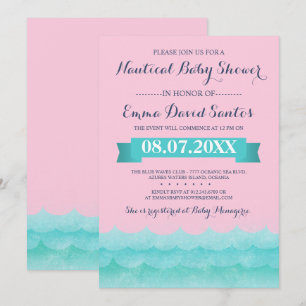 Custom Pastel Pink Nautical Baby Shower Invitation