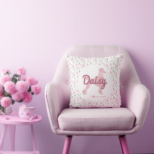 Custom Pastel pink poodle Silhouette Throw Pillow