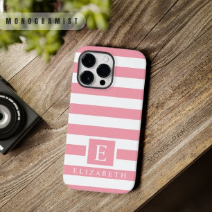 Custom Pastel Rose Pink White Stripes  Case-Mate iPhone 14 Pro Max Case
