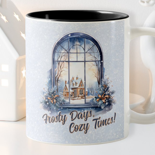 Custom Pastel Snowy Winter Scene Seasonal Holiday Two-Tone Coffee Mug (Creator Uploaded)