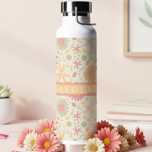 Custom Pastel Starfish Floral Cream Water Bottle