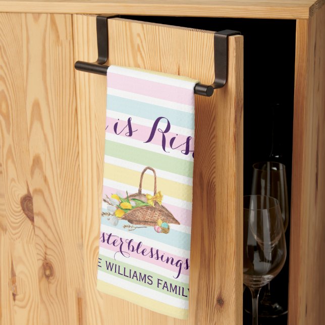 Custom Pastel Stripes Modern Floral Easter Garden Tea Towel (Thirds Fold)