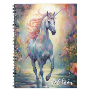 Custom Pastel Unicorn Calligraphy Name Notebook