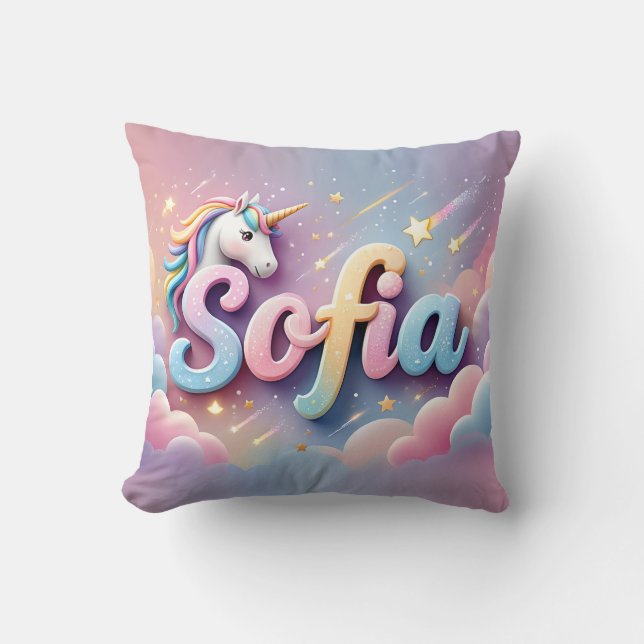 Custom Pastel Unicorn Name Pillow (Front)