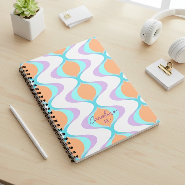 Custom Pastel Violet Orange Aqua Blue Ogee Waves Notebook (Creator Uploaded)