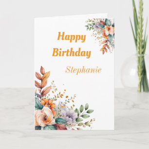 Custom Pastel Watercolor Spring Flowers Birthday Card