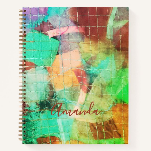 Custom Patchwork Aspect Boho Retro Green Brown  Notebook (Front)