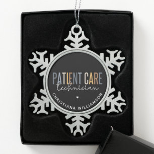 Custom Patient Care Technician PCT Gifts Snowflake Pewter Christmas Ornament