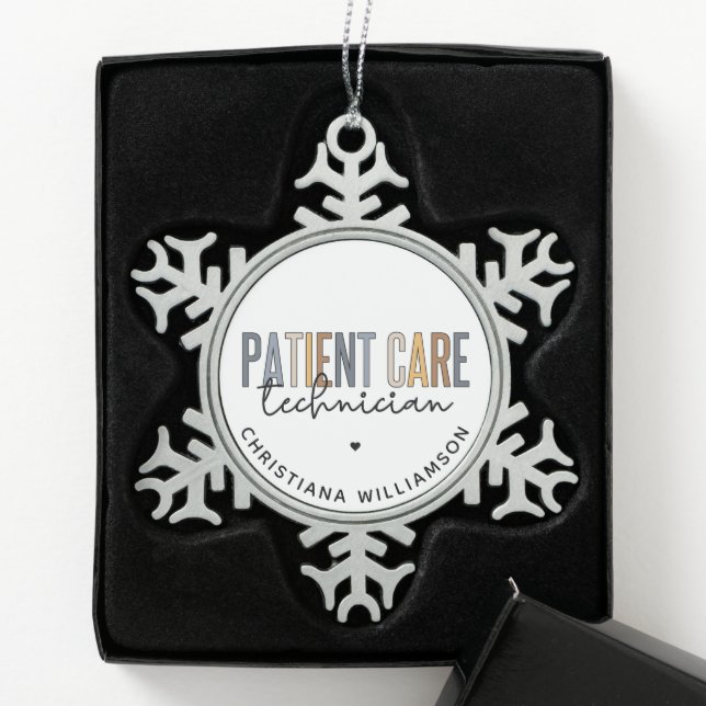 Custom Patient Care Technician PCT Gifts  Snowflake Pewter Christmas Ornament (Box)