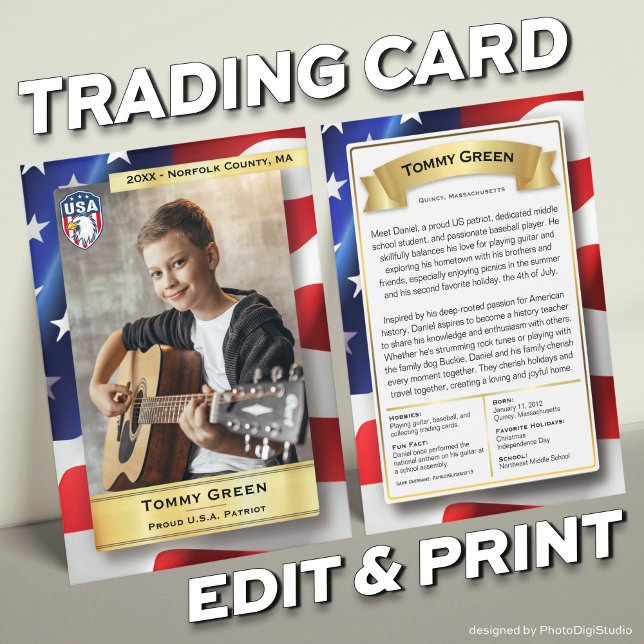 Custom Patriot Trading Card Template 4th July Gift (USA Patriot Custom Trading Card, 4th of July Gifts for Kids)