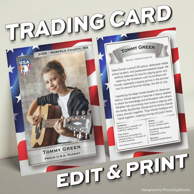 Custom Patriot Trading Card Template 4th July Gift (USA Patriot Custom Trading Card, 4th of July Gifts for Kids)
