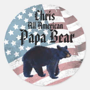 Custom Patriotic Dad All American Papa Bear Classic Round Sticker