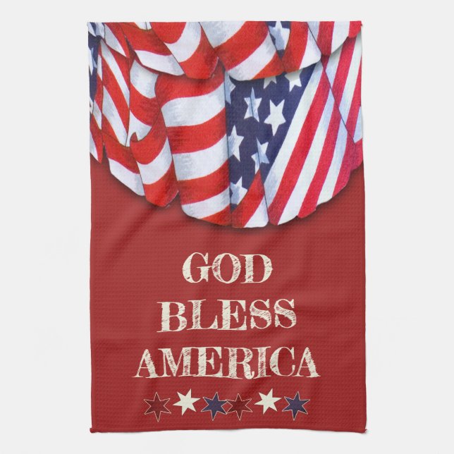 Custom Patriotic Red White Blue Stars Bunting Tea Towel (Vertical)