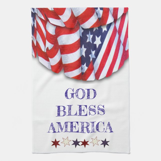 Custom Patriotic Red White Blue Stars Bunting Tea Towel (Vertical)