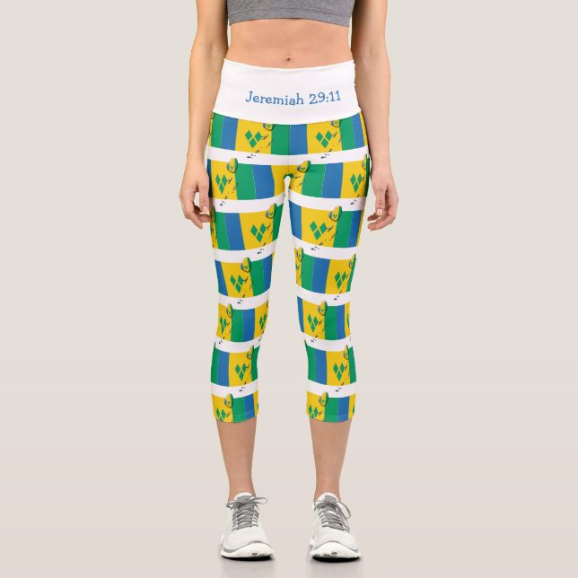 Custom Patriotic ST VINCENT FLAG Capri Leggings (Front)