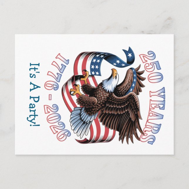 Custom Patriotic USA 250 year party invitatation Postcard (Front)