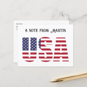 Custom Patriotic USA Flag, a Note from...  Postcard