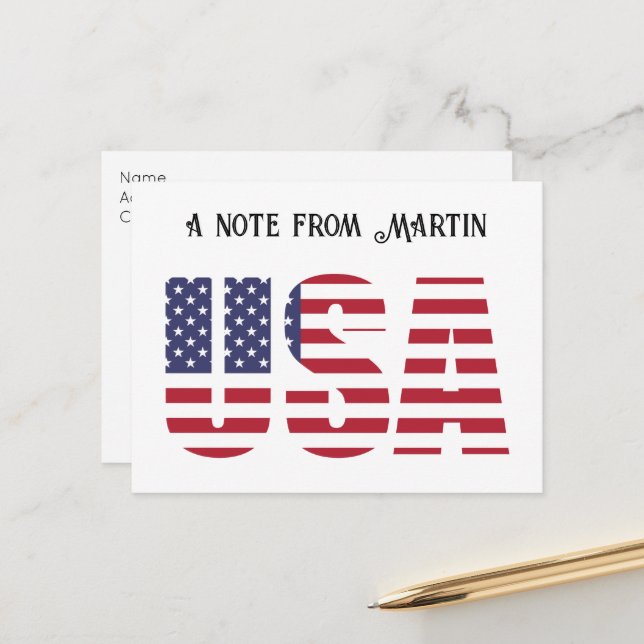Custom Patriotic USA Flag, a Note from...  Postcard (Front/Back In Situ)