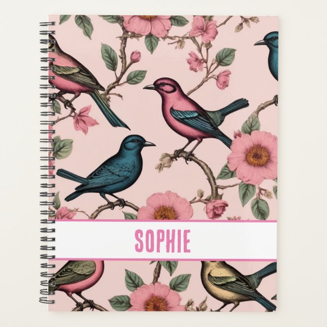 Custom pattern botanical floral birds planner (Front)